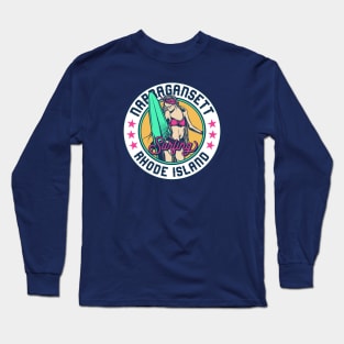 Retro Surfer Babe Badge Narragansett Rhode Island Long Sleeve T-Shirt